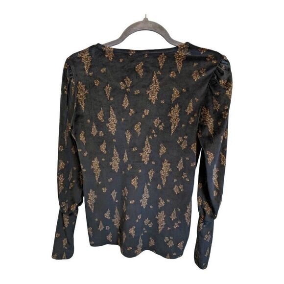 Bobeau Black and Brown Velvety Long Sleeve Scoop Neck Top Women Small - Picture 2 of 5